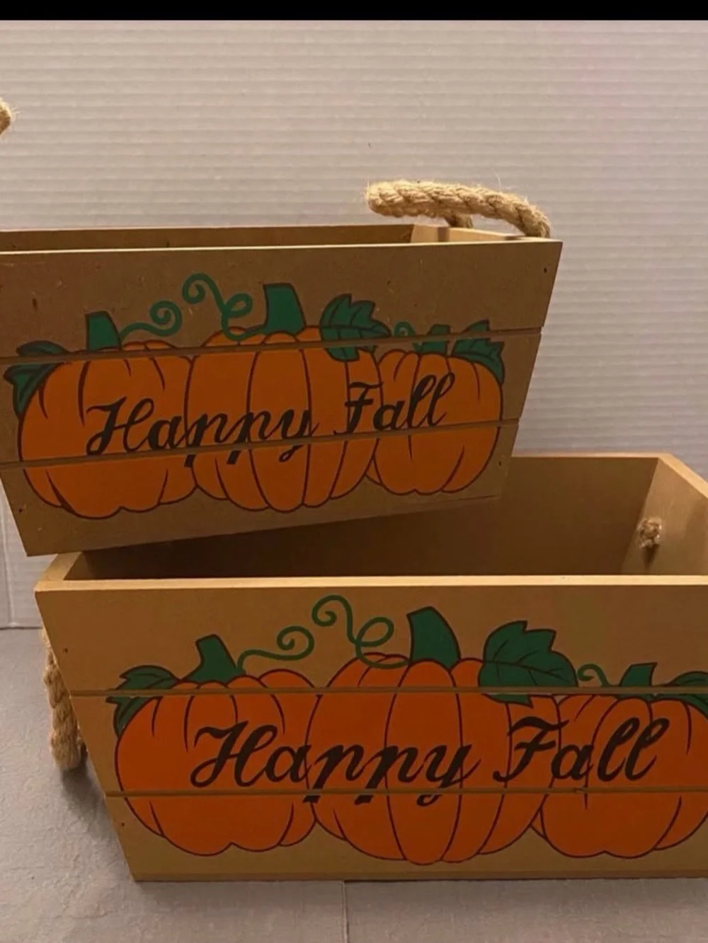 Autumn Pumpkin Wooden Storage Boxes - Orange